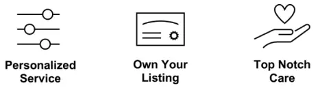 Icons highlighting personalized service, listing ownership, and attentive property care